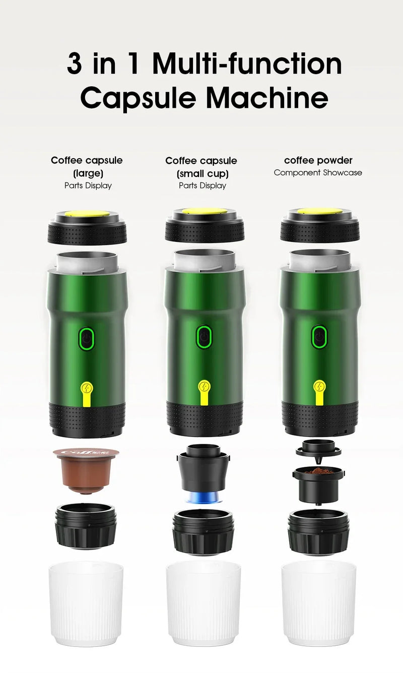 Electric Portable Coffee Machine Portable Italian Espresso Machine for Car & Home 3-in-1 Capsule Powder Travel Coffee Maker