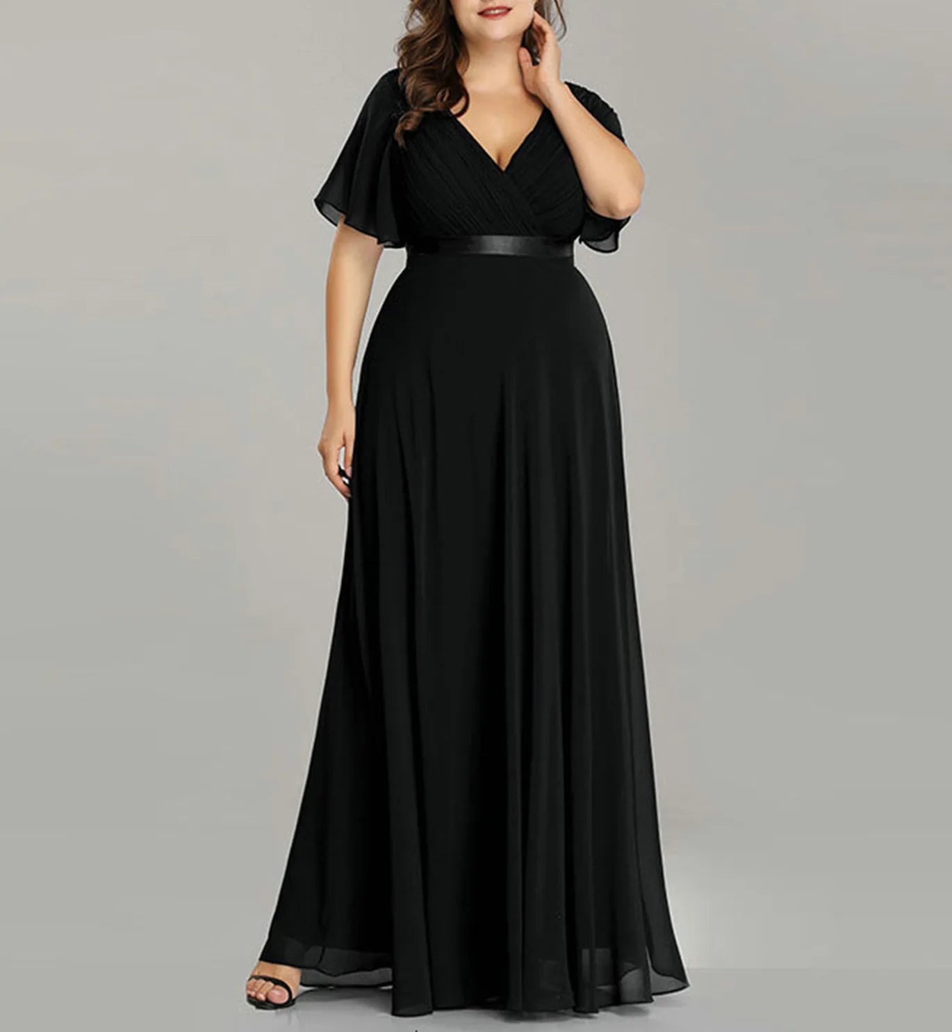 New Women Plus Size Evening Dresses Long Elegant A Line V Neck Ruffles Chiffon Formal Wedding Party Dress Robe De Soiree