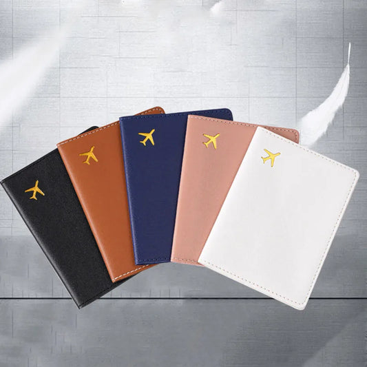 Women Men Card Passport Cover Case Flight Ticket Clip Passport Wallet PU Leather Solid Color ID Holder Passport Holder Purses