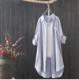 Camisa y blusa midi holgada y transpirable para mujer, primavera y verano 2023, camisas largas sencillas, color blanco liso, moda coreana 