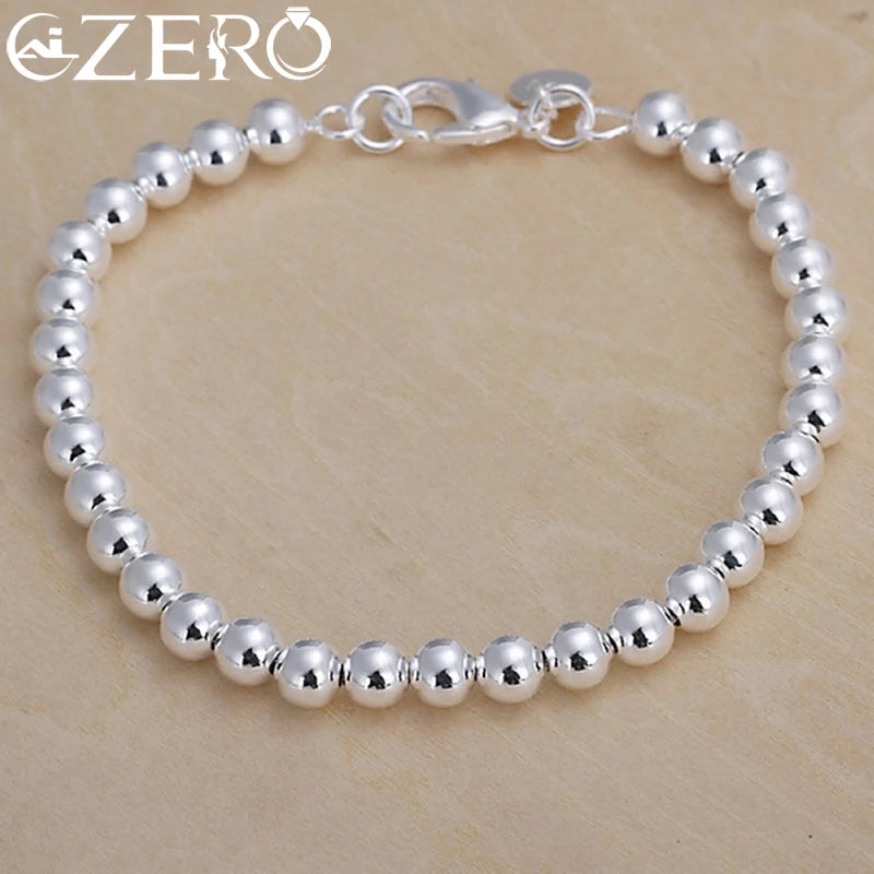 925 Sterling Silver Bracelets for Women, Charm Chain, 6mm Beads, Fashion Jewelry, Lady, Wedding, Factory Price 