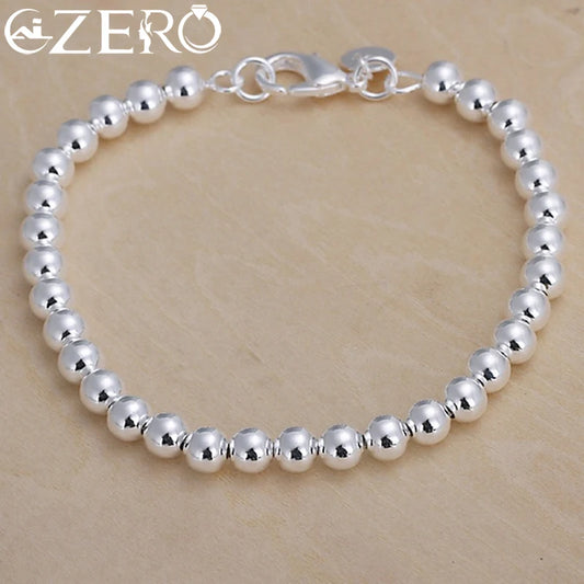Pulseras de plata de ley 925 para mujer, cadena con dijes, cuentas de 6 mm, joyería de moda, para dama, boda, precio de fábrica 