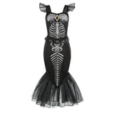 Halloween New Horror Skeleton Little Mermaid Costume Ariel Princess Black Skeleton Fishtail Dress Holiday Special Dress