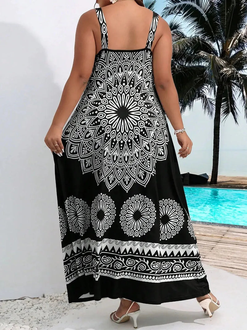 Summer Plus Size Women's Suspender Bohemian Dress Backless Dress