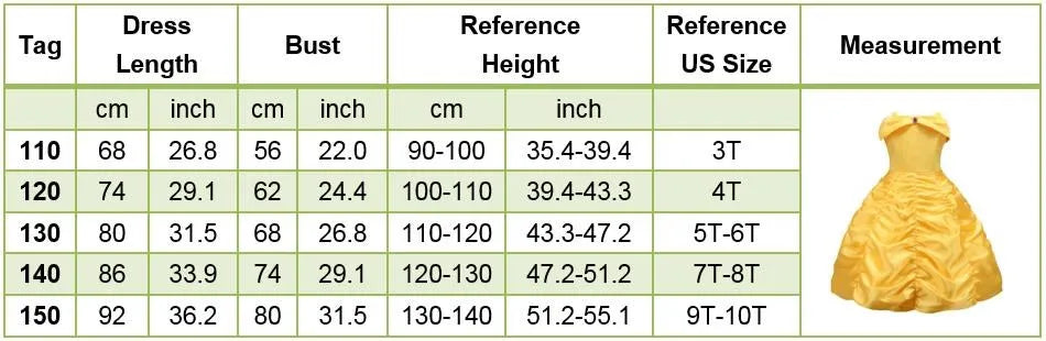 Girls Belle Dress Kids Ball Gown Princess Costume Beauty and Beast Children Christmas Birthday Carnival Party Cosplay Disguise