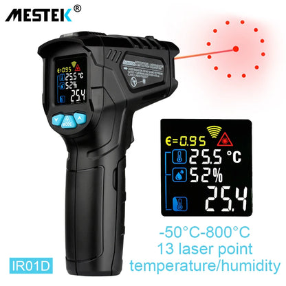 Termómetro infrarrojo digital Mestek de -50 a 800 grados, medidor de temperatura láser, pirómetro sin contacto, higrómetro, termómetro infrarrojo.