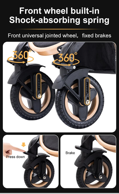 Newest Luxury Baby Stroller 3 in 1 Portable Travel Baby Carriage Fold Pram High Landscape Aluminum Frame Newborn Infant Stroller