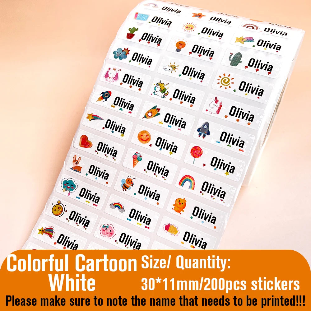 Custom Name Tag Sticker Waterproof Kawaii Stickers Decals Personalized First Name Label for Children School Stationery Bottle