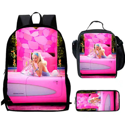 Mochila escolar infantil con diseño de Barbie y bolsas para el almuerzo y lápices para guardería, el mejor regalo para niños y niñas.