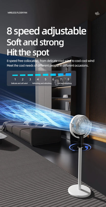 Floor Circulating Fan 6000 mAh Large Capacity Camping Fan With Remote Control Rechargeable Floor-standing Fan Adjustable Height