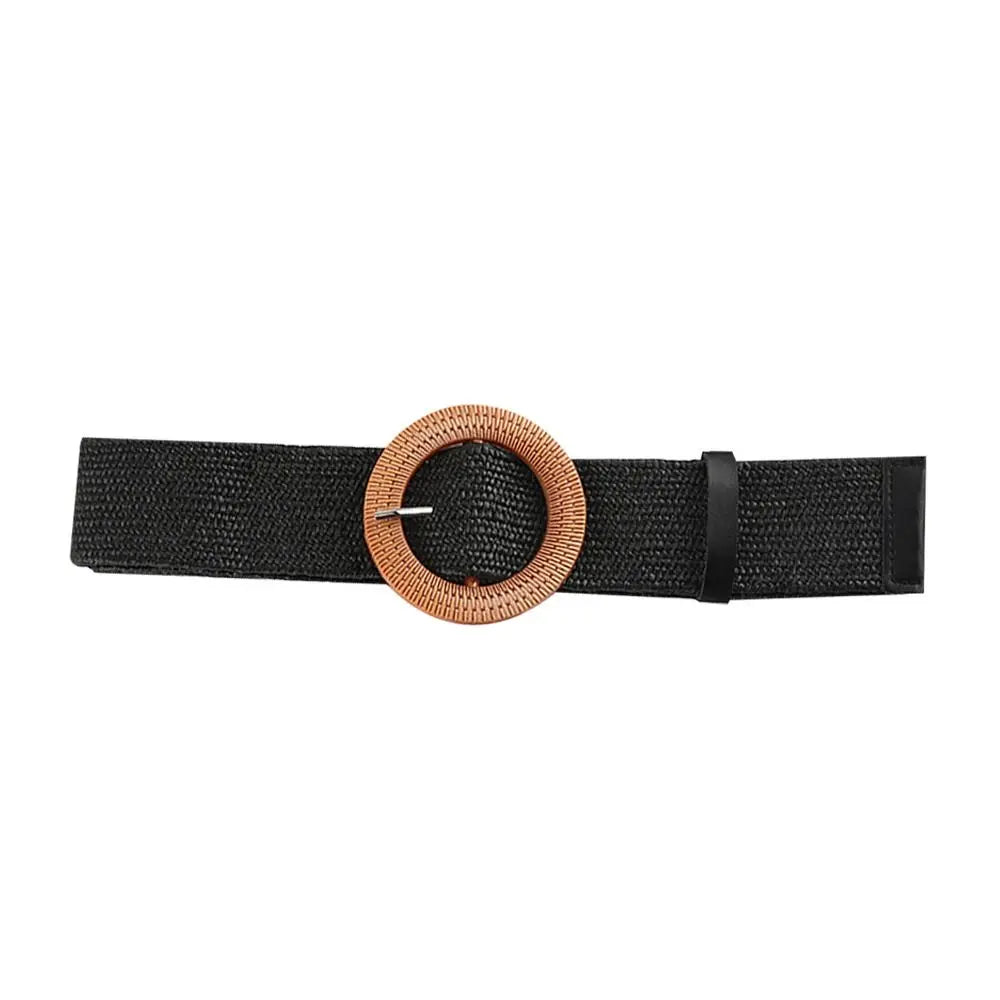 Summer Fashion Women Straw Belt Casual Bohemian Wide Summer Braided Waistbelt  Buckle Elastic Female Straw Waist Belt