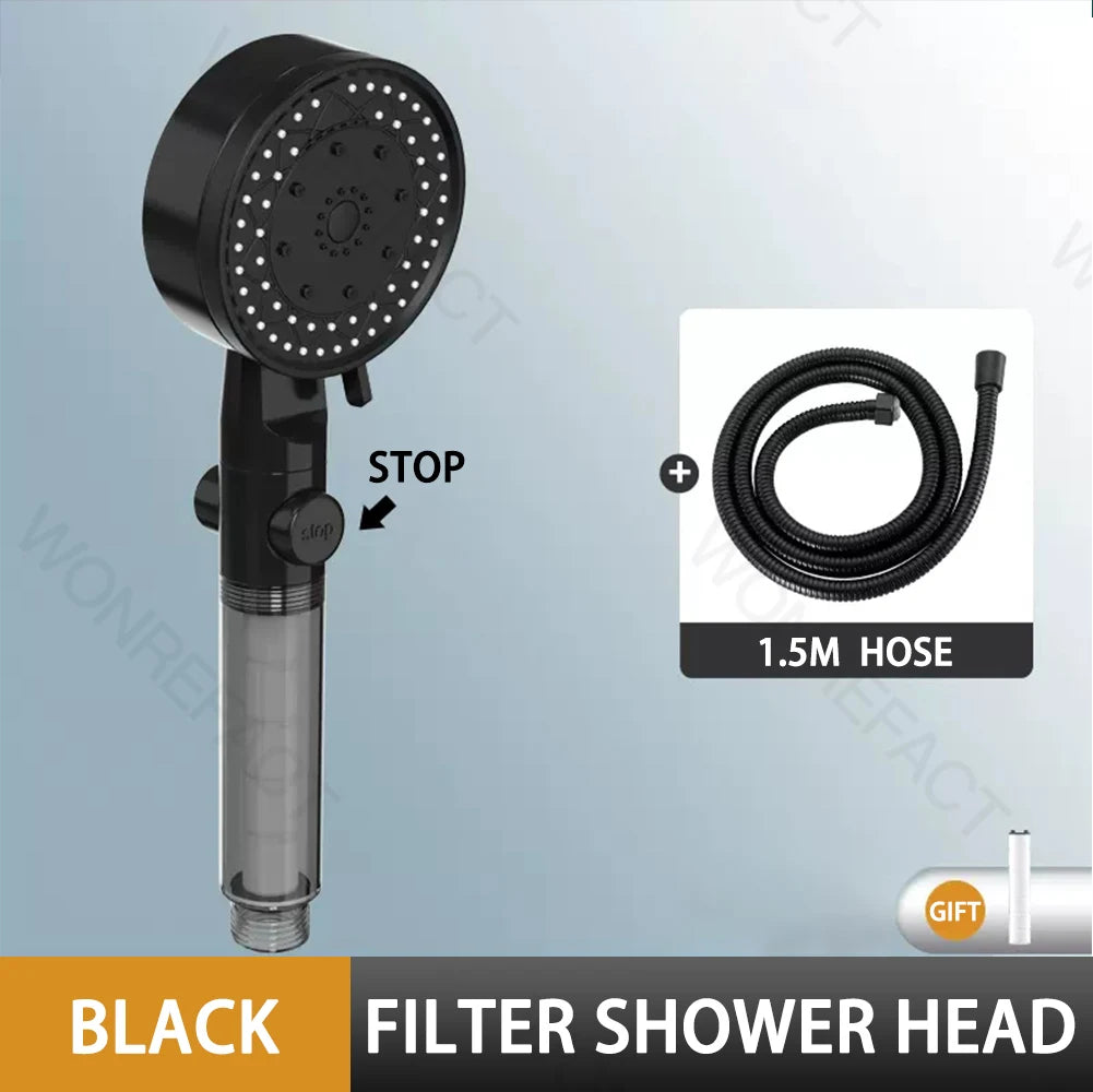 10 Mode Filter Shower Head Adjustable High Pressure Water Saving Shower One-click Water Stop Skin Care Shower Head Universal