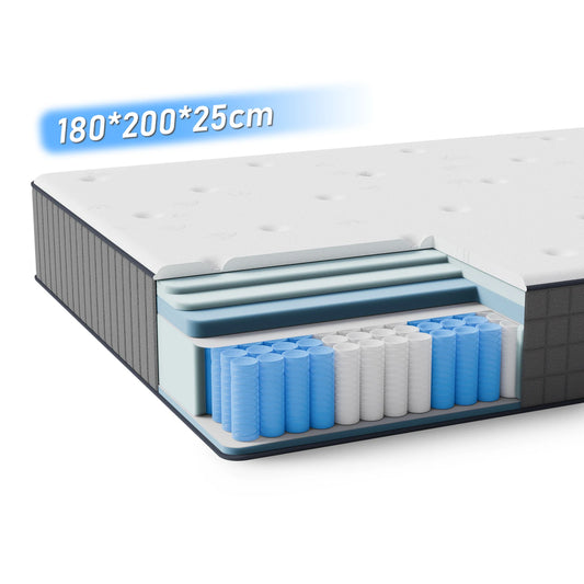 Pocket spring core mattress 180 × 200 × 25cm H3 - 7 zones with diatom foam & orthopedic support