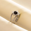 1pc Boho Turquoise Ring Stainless Steel Black Stone Silver Color Adjustable Ring Women Ethnic Ring Bohemian Jewelry Gift No Fade