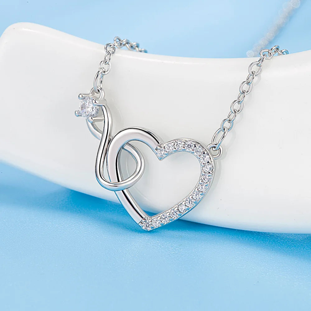 GaaBou-925 Sterling Silver Interlocking Colares para Mulheres, Coração De Zircão, Jóias De Qualidade De Luxo, Presente Feminino
