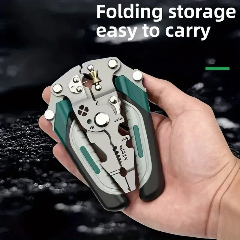 Wire Stripping Pliers Multi-Function Electrician Tool With Crimping Cutting and Wrench Features Foldable Design for Easy Storage
