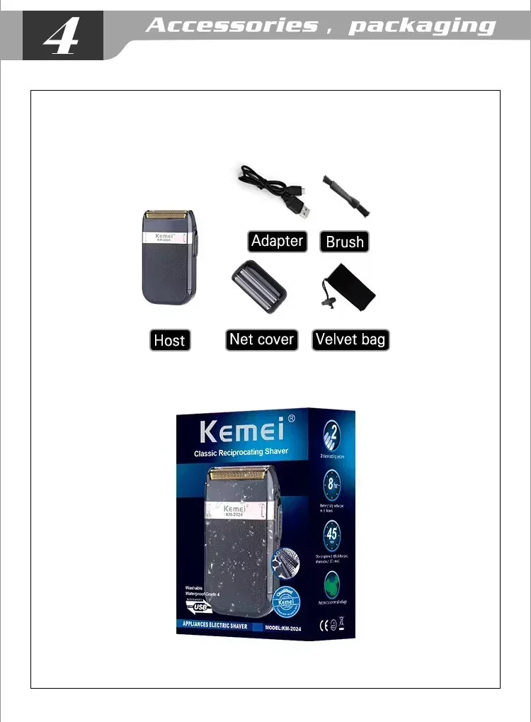 Kemei KM-678 KM-2024 KM-2628 Professional Electric Hair Clippers Beard Clipper Rechargeable Men's Shaver Hair Trimmer Kit