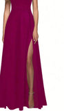 Solid Color High Neck Side Slit Long Evening Gown for Women - Slimming Elegant Formal Dress for Banquets and Parties