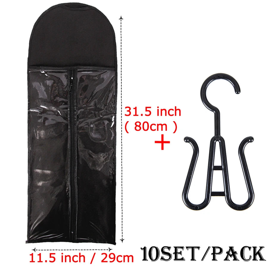 5/10 conjunto saco de armazenamento de peruca longa titular caso extensões de cabelo saco de armazenamento com cabide para peruca saco de armazenamento de extensão de cabelo com cabide