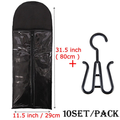 5/10 conjunto saco de armazenamento de peruca longa titular caso extensões de cabelo saco de armazenamento com cabide para peruca saco de armazenamento de extensão de cabelo com cabide