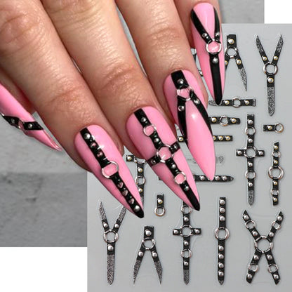 Cinturón negro 5D pegatinas en relieve gótico Halloween estilete calabaza calavera telaraña cremallera manicura uñas gel autoadhesivo decoración