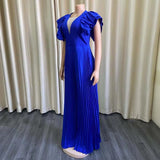 Elegant Pleated Jumpsuits & Rompers for Women V Neck Ruffles High Waisted Loose Floor Length Luxury Female Birthday Party Romper
