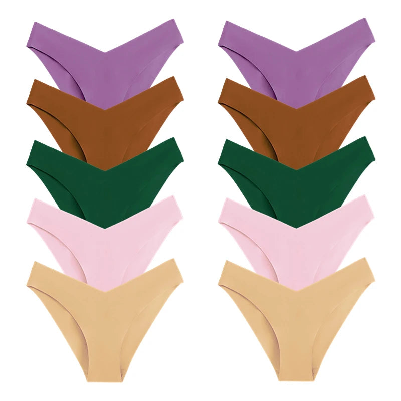 WarmSteps – Kit com 10 calcinhas femininas sem costura, em tecido "seda gelada" (ice silk), modelo com corte em V, tamanhos XS a L.