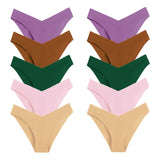 WarmSteps – Kit com 10 calcinhas femininas sem costura, em tecido "seda gelada" (ice silk), modelo com corte em V, tamanhos XS a L.