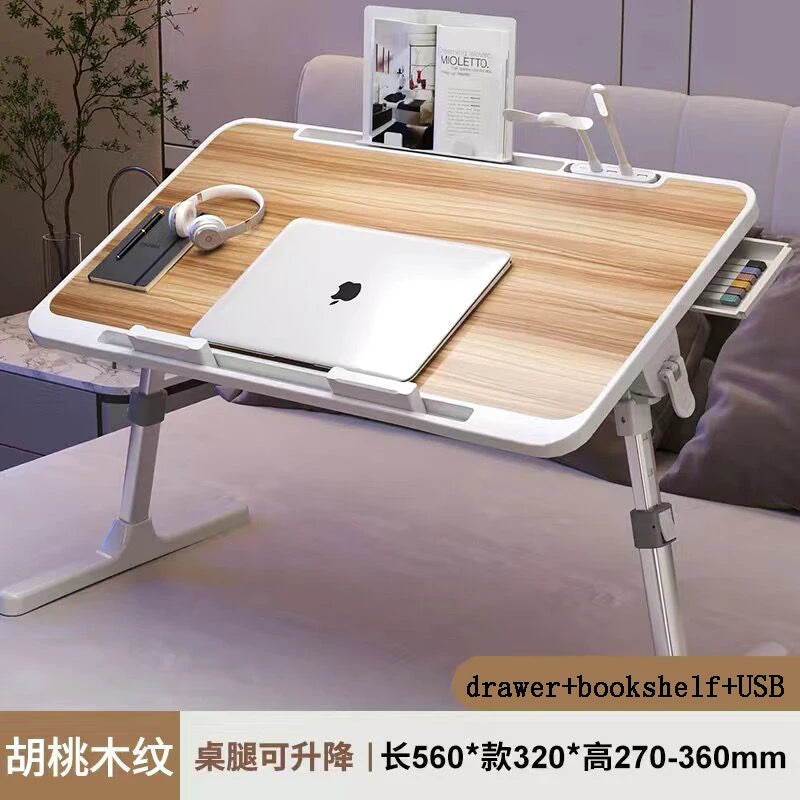 Lift Foldable Laptop Table for Bed Stand Lap Lazy Learning Desk Student Computer Desk for Working Read with Radiator Drawer