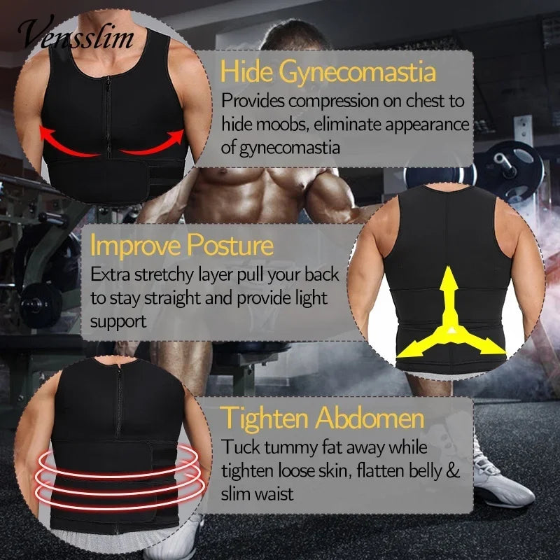 Vensslim - Chaleco moldeador de cintura para hombre, camiseta adelgazante, camiseta interior de compresión para sauna, ropa moldeadora, quemador de grasa, camisetas de entrenamiento