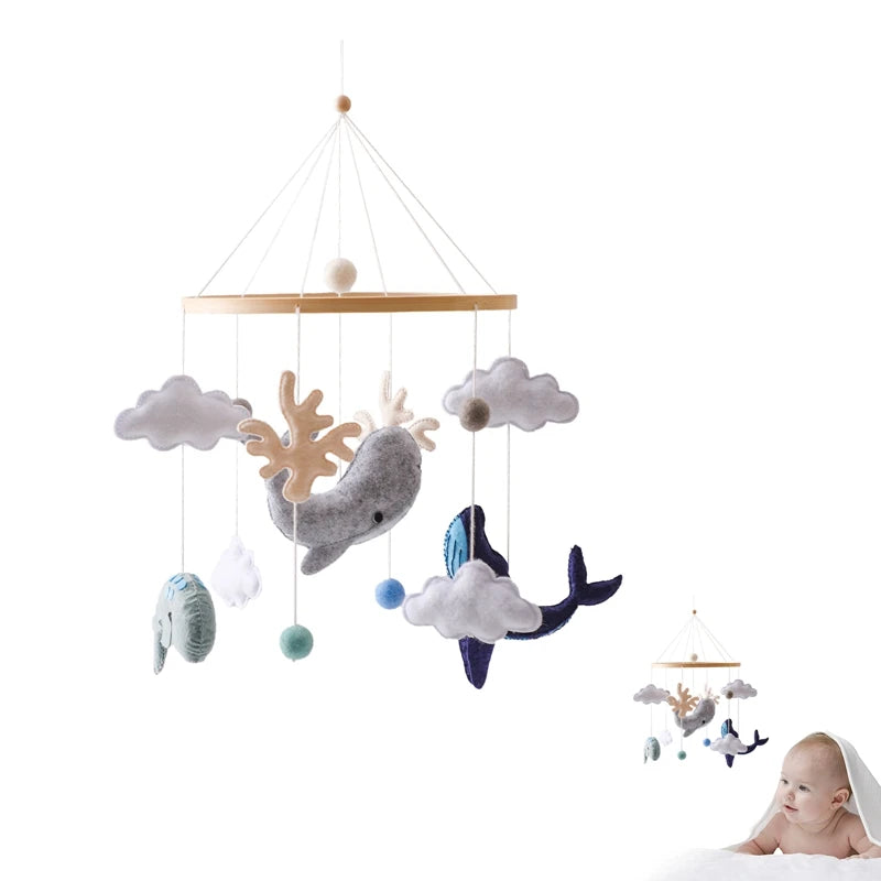 Baby Crib Mobile Rattle Toy Wooden Bed Bell Mobile Hanging Teddy Velvet Bear Doll Toy Newborn Music Box Crib Mobile Bracket Gift