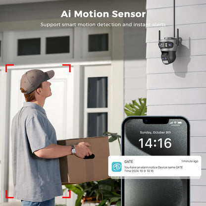 20MP Outdoors Wifi Camera 10K HD Three Lens Security 5G PTZ IP Camera 10X Digital Zoom Lens Human AI Auto Detect Tracking Camera
