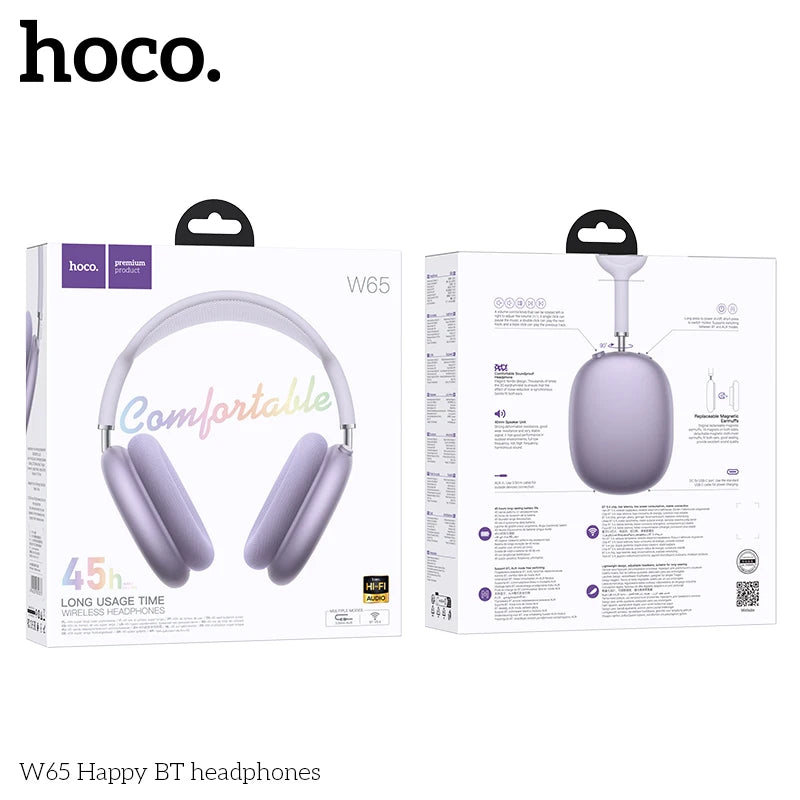 HOCO W65 New Bluetooth 5.4 Headphone Over Ear Big Earphones Hifi Audio Music Sport Gaming Headsets for Iphone Android With Mic