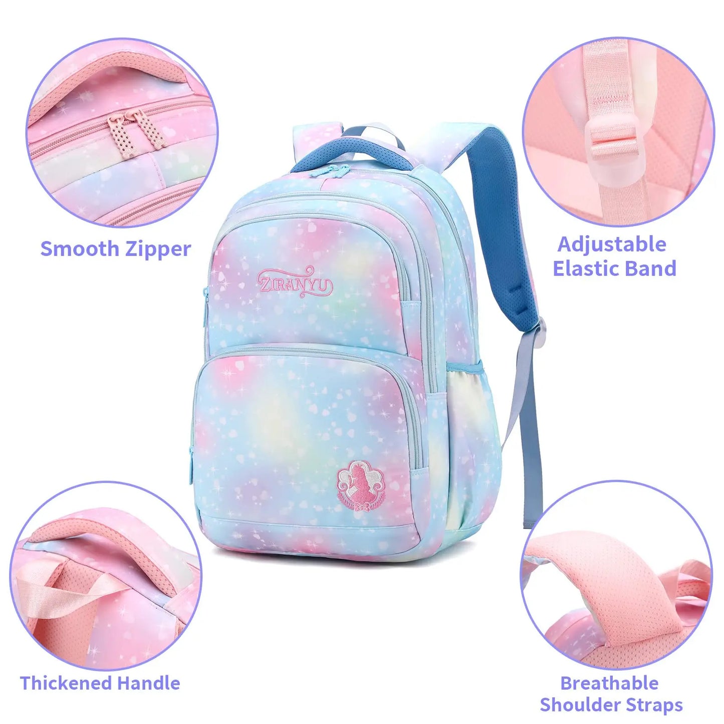School Backpack Girls 3 Pieces with Lunch Bag Pencil Case 22 Litre Breathable School Bag Teenager Girls for 3-9 Grades Backpack