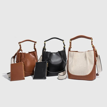 2024 New Large Capacity Women's Crossbody Bag With Wide Shoulder Strap Single Handbag Canva Bucket Bag Motorcycle Equipment Acce