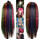 New Stripe Printed Clip-in Hair Extensions Synthetic Straight Hair Highlights Colorful 18 Inch Wig Hairpieces for Girls