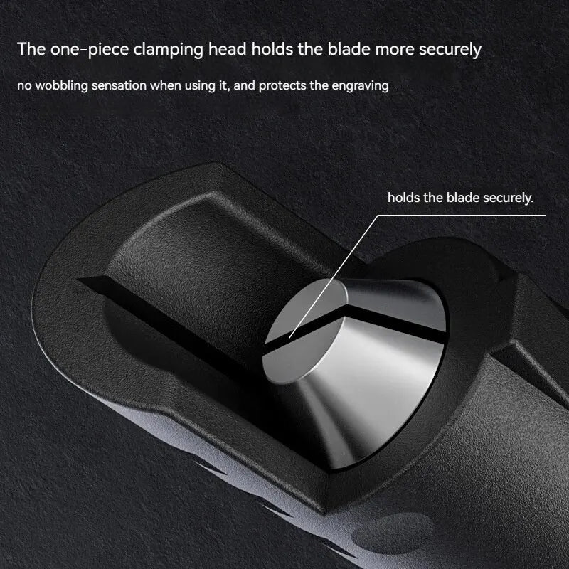 Cuchillo para trinchar con mango de aluminio en forma de bolígrafo, incluye 5 hojas con diseño de herradura que puedes reemplazar tú mismo.