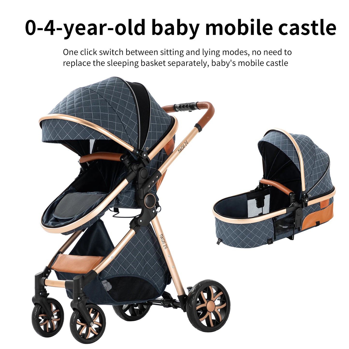 Lightweight Baby Stroller 3-IN-1 Luxury Travel System with Adjustable Seat Baby Car with Canopy& Mosquito Net for Newborns New