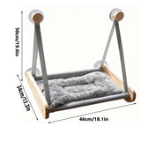 Wooden Cat Hammock with Suction Cups, Wall Mounted Sunning Lounge with Plush Pad - Cozy Hanging Bed for Indoor Cats