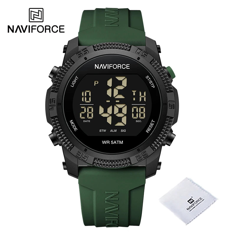 NAVIFORCE - Reloj de pulsera digital LCD para hombre, deportivo, resistente al agua hasta 50 m, con correa de silicona, informal, electrónico