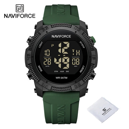 NAVIFORCE - Reloj de pulsera digital LCD para hombre, deportivo, resistente al agua hasta 50 m, con correa de silicona, informal, electrónico