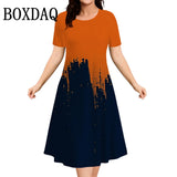 Women Plus Size Summer Dresses 3D Gradient Printed Short Sleeve Loose A-Line Dress Oversized Women Clothing Elegant Ladies Dress