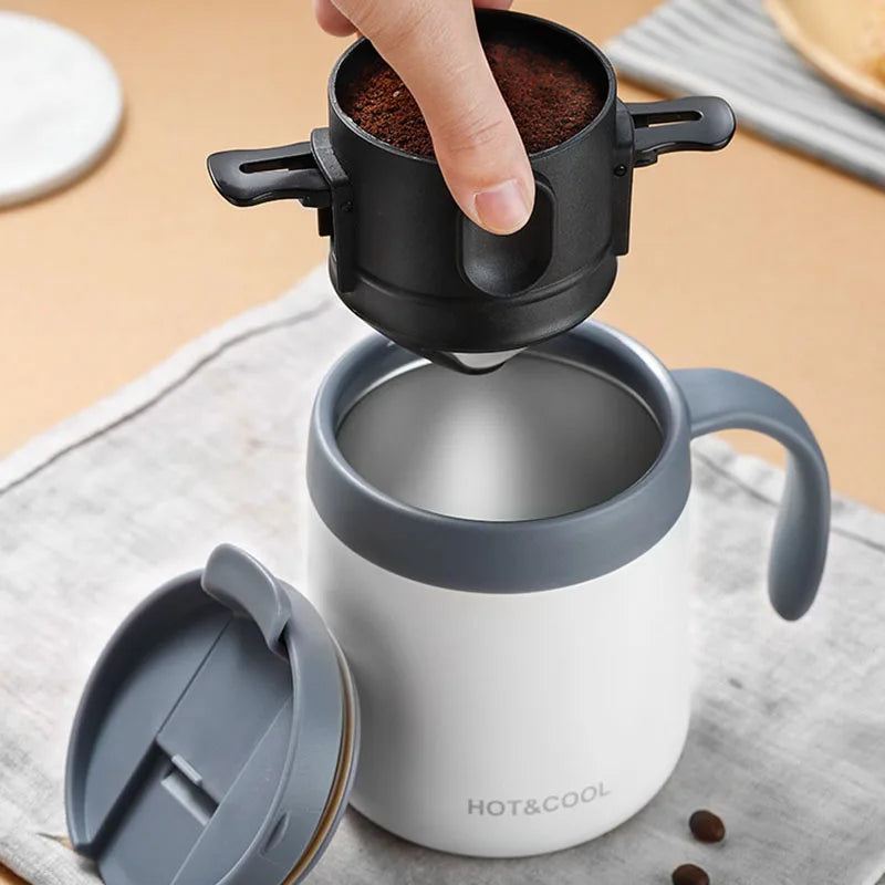 Filtro de café portátil de acero inoxidable 304, soporte para café y té, taza reutilizable, juego de taza de té con gotero, cafetera, utensilios de café