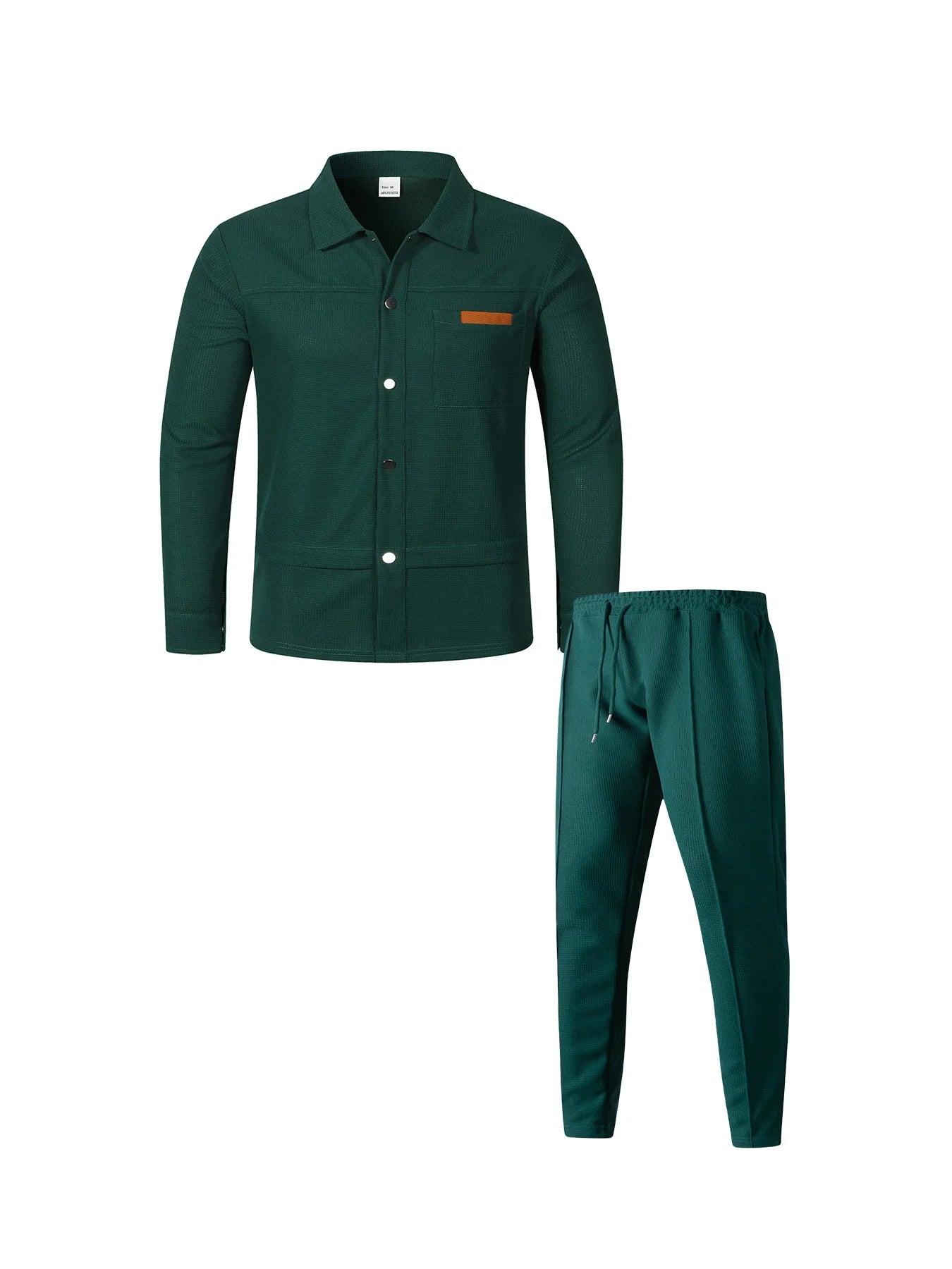 Men's Textured 2 Piece Outfits Lapel Collar Button Down Shirt Jacket & Drawstring Pants Set Casual Streetwear Tracksuit