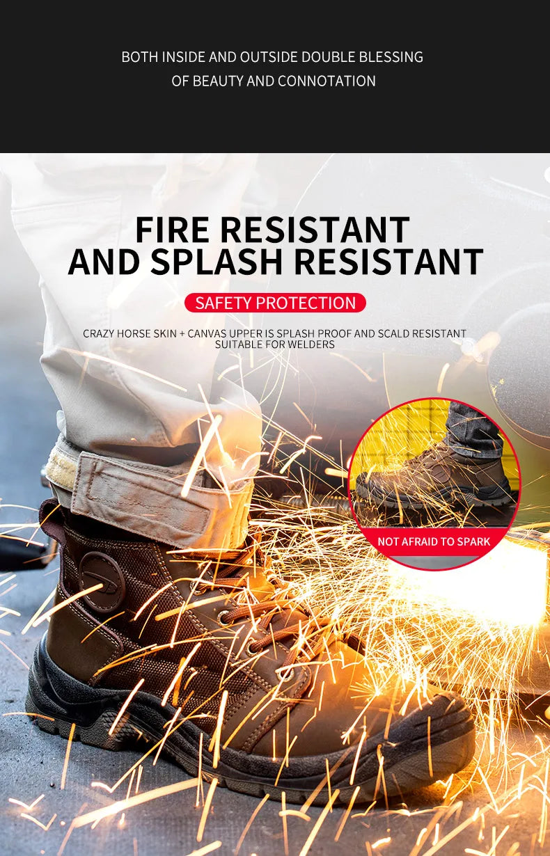 Safety shoes men's leather welding shoes anti-smashing, anti-puncture, non-slip sports Steel toe soft work boots for women
