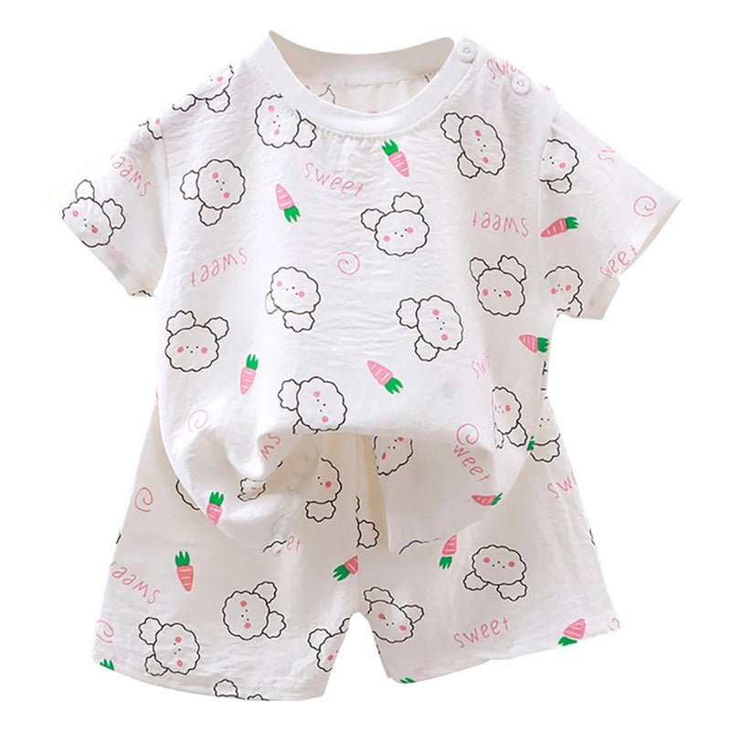 1-10 Years Soft Kids 2-Piece Set Breathable Short Sleeve Shorts for Playtime Toddler Outfit Clothes for Playground and School