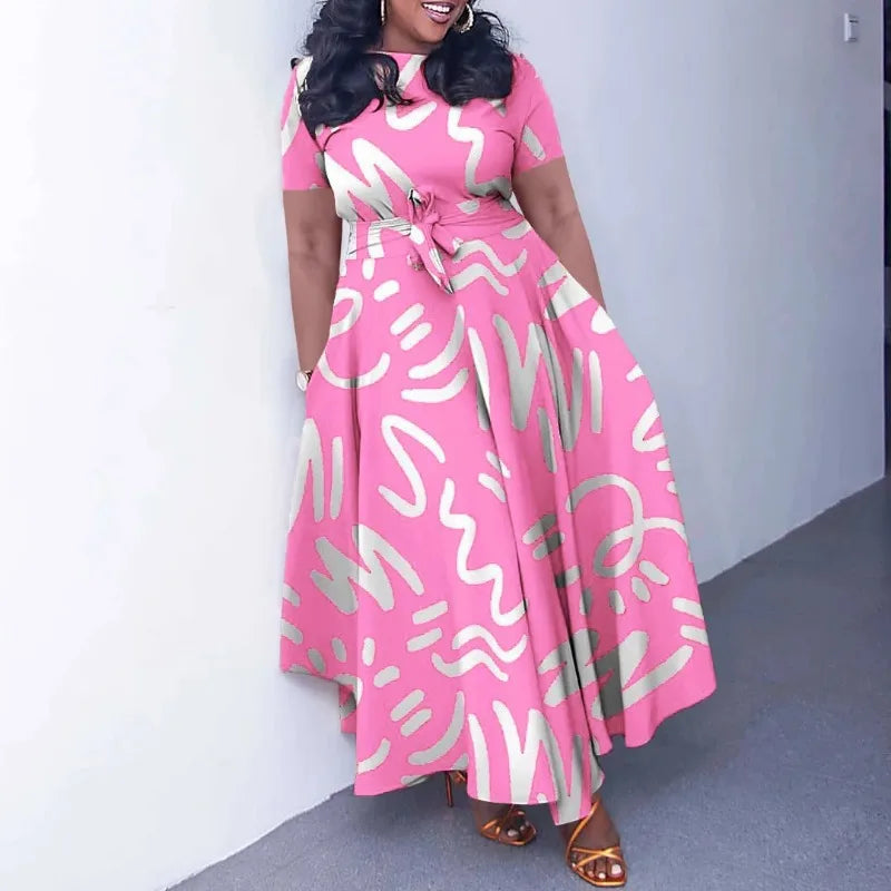 2025 Dashiki Fashion Belted Maxi Long Party Dress Vintage Printed Sundress Casual Vestidos Robe african dress Summer Women Dress