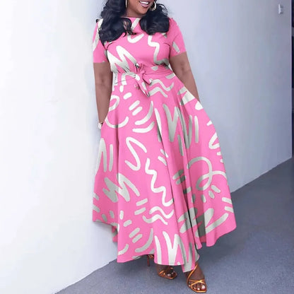 2025 Dashiki Fashion Belted Maxi Long Party Dress Vintage Printed Sundress Casual Vestidos Robe african dress Summer Women Dress