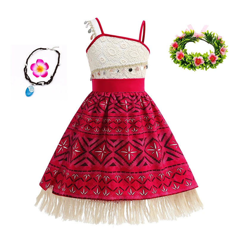 Disney Moana 2 Vaiana Costume Girls Princess Dress Children Purim Lace Clothes Kids Cartoon Cosplay Outfits Birthday Party Frock
