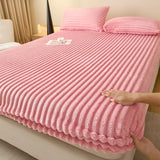Solid Color Thick Faux Rabbit Fur Mattress Cover Autumn Winter Warm Velvet Mattress Protector Fluffy Soft Plush Fitted Bed Sheet